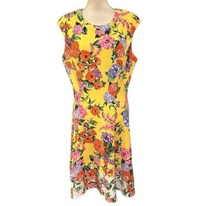 London Times Dress Yellow Floral A Line Midi Size 14 Easter Wedding Guest